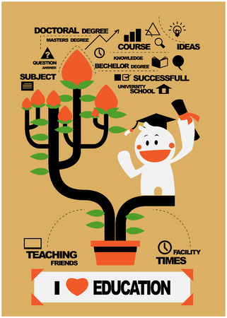 cute character and education tree, education conceptsのイラスト素材