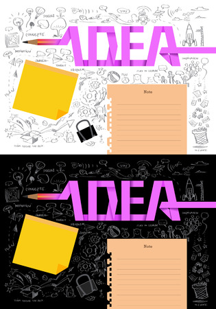 Vector Flat Icons about Story of  Ideas Concepts Free Hand Scribbing & Doodling Styleのイラスト素材