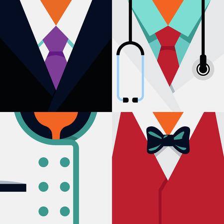 Vector Flat Icons Design 4 Occupations \"Businessman, Doctor, Chef, Waiter\"のイラスト素材
