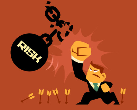 Vector Flat Design Character Businessman fighting Risk and Dangerous Objects, business Concepts.のイラスト素材