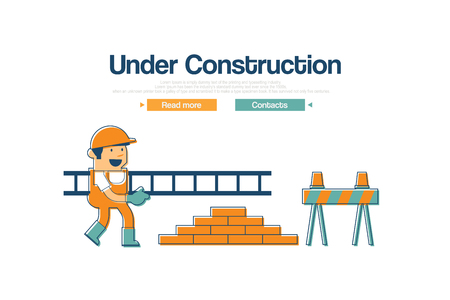 Vector Flat Design Web Banner Template for Website Under Construction or Work in Progress.のイラスト素材