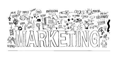 marketing phases and doodle cute miniature about marketing, elements for infographic and other uses.のイラスト素材