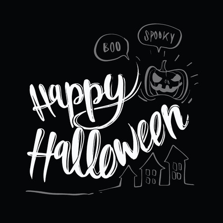 Hand drawn Happy Halloween message design background, illustration calligraphy vector design.のイラスト素材