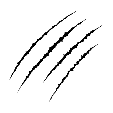 Hand drawn Animal's claws scratch scrape track, Cat tiger scratches paw shape, Four nails trace, illustration vector isolated flat design.のイラスト素材