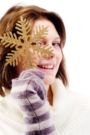 young girl with a New Year's decorations in the hands ofの写真素材