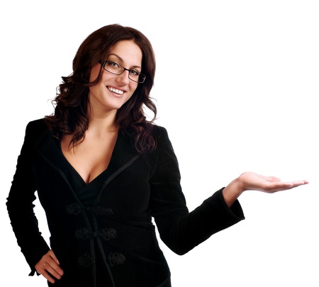 A young beautiful business woman pointing at copyspaceの写真素材