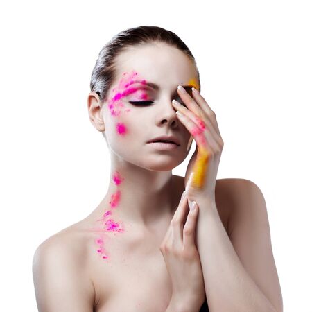  Beauty face of beautiful woman with clean fresh skin  Body art の写真素材