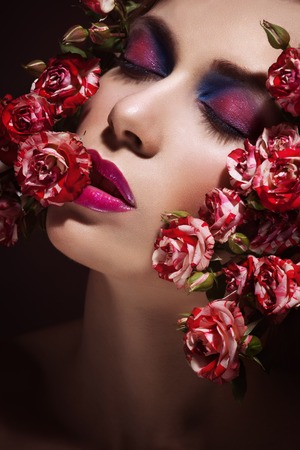 Fashion Sexy Woman with flowers.の写真素材