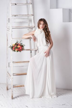 Portrait of beautiful bride. Wedding dress. Wedding decorationの写真素材
