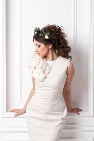 Portrait of beautiful bride. Wedding dress. Wedding decorationの写真素材
