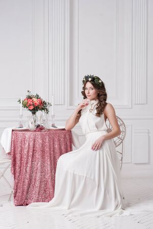 Portrait of beautiful bride. Wedding dress. Wedding decorationの写真素材