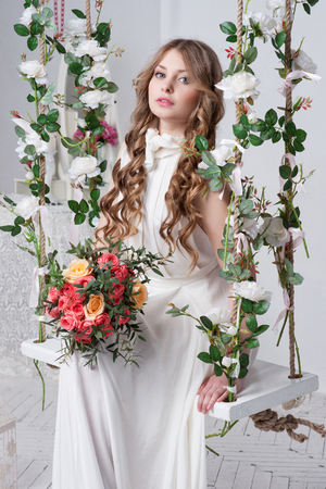 Gorgeous bride with flowersの写真素材