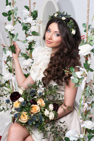 Gorgeous bride with flowersの写真素材