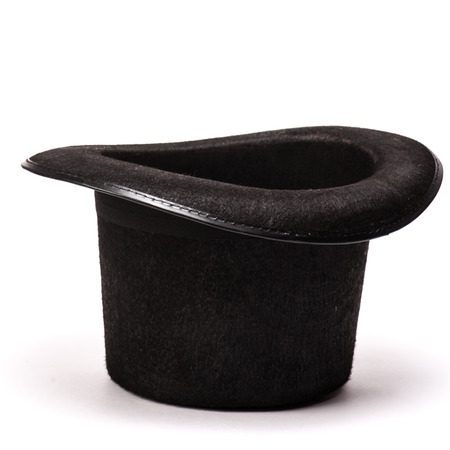 Black classic top hat, isolated on white background with natural shadow and reflectionの写真素材