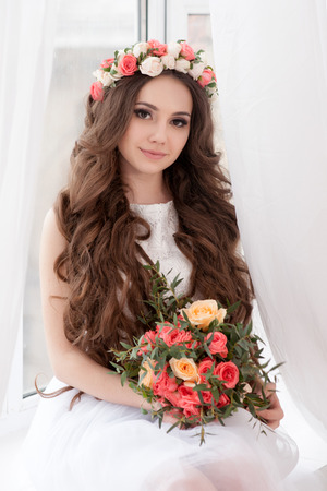 Gorgeous bride with flowersの写真素材