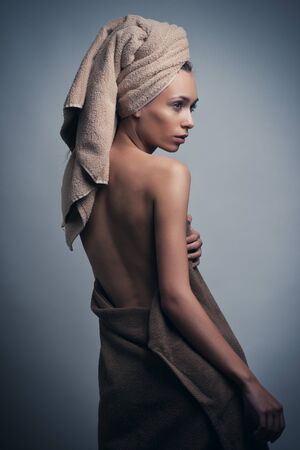 Wrapped in towelの写真素材