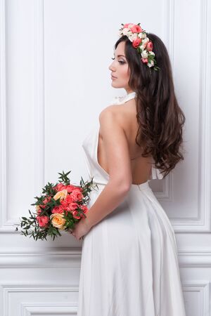 Portrait of beautiful bride. Wedding dress. Wedding decorationの写真素材
