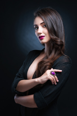 Beautiful woman with evening make-up. Jewelry and Beauty. Fashion photoの写真素材