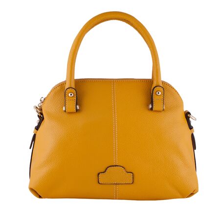 Yellow  female leather bag isolated on white background.の写真素材