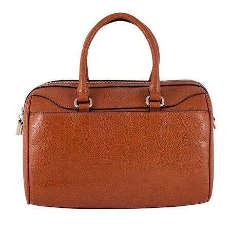 Brown female leather bag isolated on white background.の写真素材