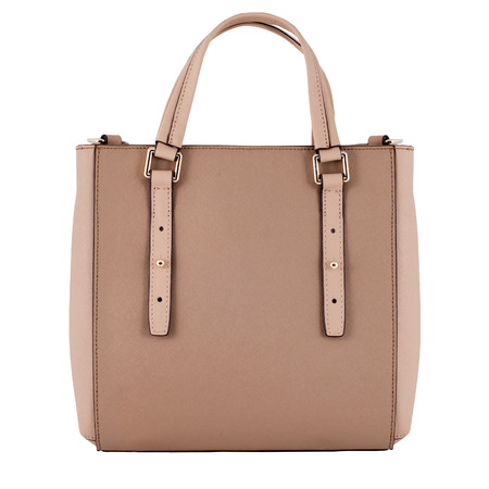 Brown female leather bag isolated on white background.の写真素材