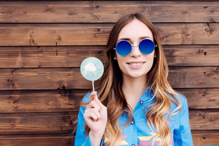 Cool hipster student woman wearing eyewear glasses.の写真素材