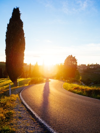 Beautiful tuscany landscape at sunset Italyの写真素材