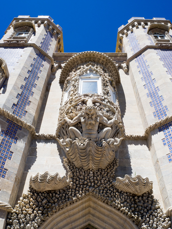 Stone carved under a window in Pena Palace, Sintra, Portugal.の写真素材