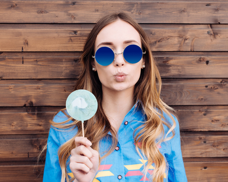 Cool hipster student woman wearing eyewear glasses.の写真素材
