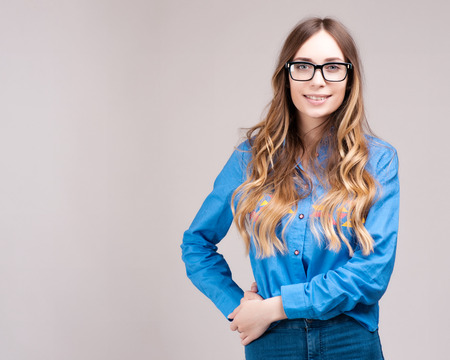 Cool hipster student woman wearing eyewear glasses.の写真素材