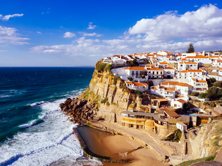 Azenhas do Mar, a beautiful coastal town in the municipality of Sintra, Portugalの写真素材