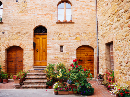 Front door of Home Old European House Italy.の写真素材