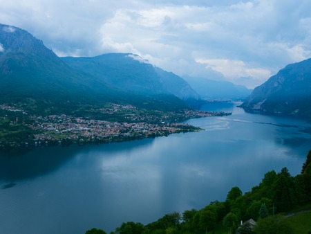View above big beautiful lake, Como lake, Italyの写真素材