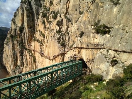 Wide angle view of 'El Caminito del Rey' King's Little Path footpath, one of the most Dangerous in the world, reopened in 2015. Malaga, Spain.の写真素材