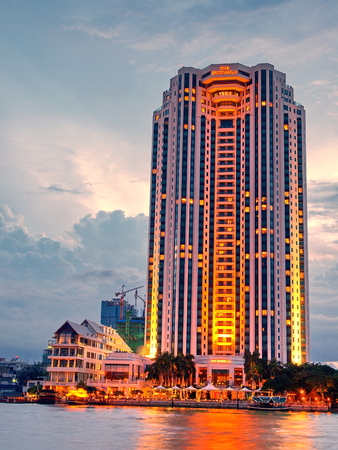 A view of Chao Praya River, Bangkok City on high building, Thailandの写真素材
