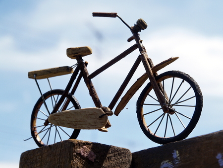 Wooden miniature model of bicycle.の写真素材