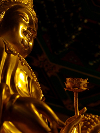 Beautiful chinese temple named Dragon Temple Kammalawat in Nontaburi, Thailandの写真素材