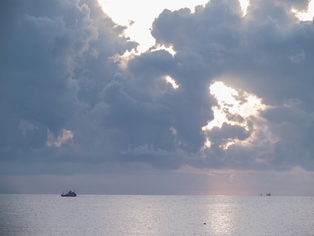 Fishing Boat at Sunriseの写真素材