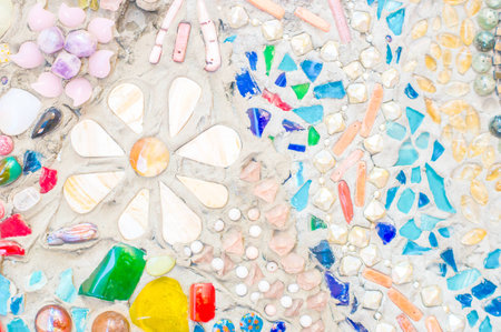 Colorful ceramic pattern decoration with pebbles backgroundの写真素材