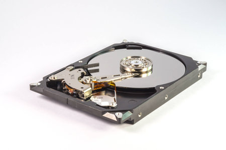 Close up inside of Harddisk on white background