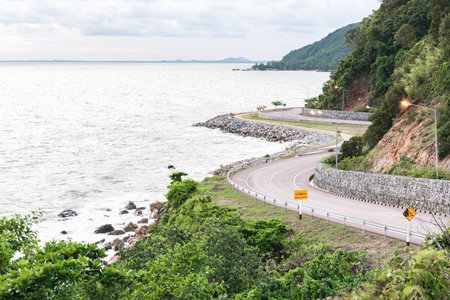 Summer landscape with rocky shore by the sea.の写真素材