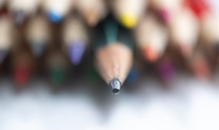 Pencils on a white background. Close-up. Selective focus.の写真素材