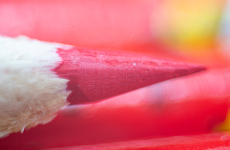 Close up of a red color pencil with a shallow depth of fieldの写真素材