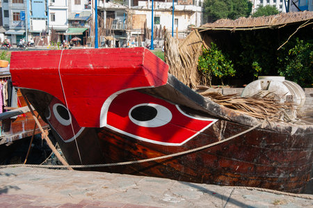 Wooden boat in the port of Essaouira, Moroccoの写真素材