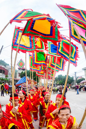 Participants in the annual Umbrella festival in Chiang Mai, Thailand.の写真素材
