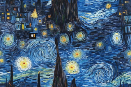 Abstract painting of a city at night. Hand-drawn illustration.の素材