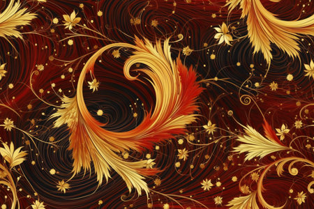 floral background with gold and red ornament,の素材