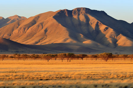 Namibian savanna with acacia trees at sunset, Namibiaの素材