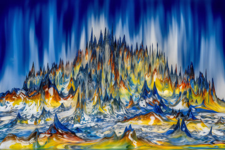 abstract background of blue and yellow water with splashes and ripplesの素材