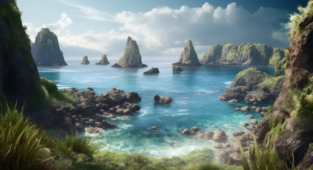 Beautiful seascape panorama of the island of Baliの素材